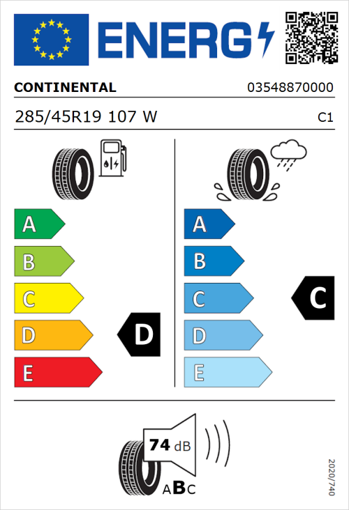 Tyre Label for Continental ContiCrossContact UHP 285/45R19 107W