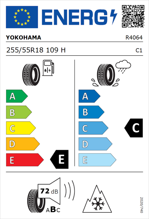 Tyre Label for Yokohama Geolandar-G015 255/55R18 109H
