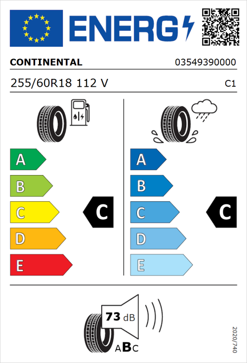 Tyre Label for Continental ContiCrossContact LX 255/60R18 112V