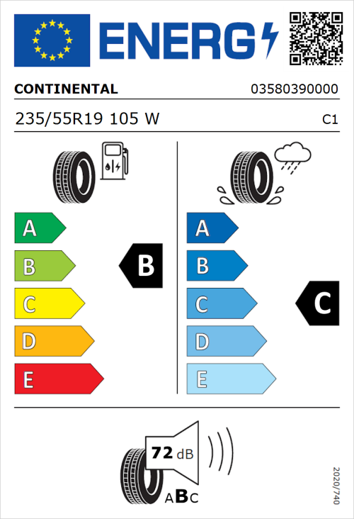Tyre Label for Continental ContiCrossContact UHP 235/55R19 105W